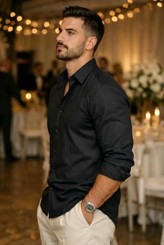 Image of IndoPrimo Men's Cotton Shirt with Stylish Full Sleeves Spread Collared Neck Solid Pattern Western Style Classic Fit and Standard Length | Casual Shirt for Man