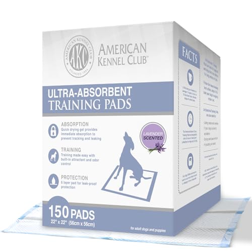 American Kennel Club Ultra Absorbent Odor Control Scented Training Pads For Dogs Leak-proof Quick Dry Gel – 22 x 22 Puppy Pads - Lavender Scented - Pack of 150