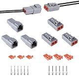 MUYI Deutsch DTP Connector Kit 2 Pin Automotive Waterproof Connectors 3 sets with Size 12 Stamped Contacts Gauge 14-12 AWG Wire Size,25A