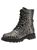 Tamaris Damen Lace Boot Flat 1-25918-43, Botas Cortas al Tobillo Mujer, Negro Serpiente, 41 EU
