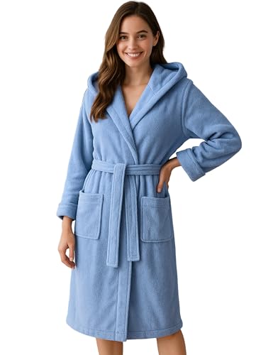 Morgenstern Bademantel Damen mit Kapuze 100% Baumwolle Frottee OEKO-TEX®...