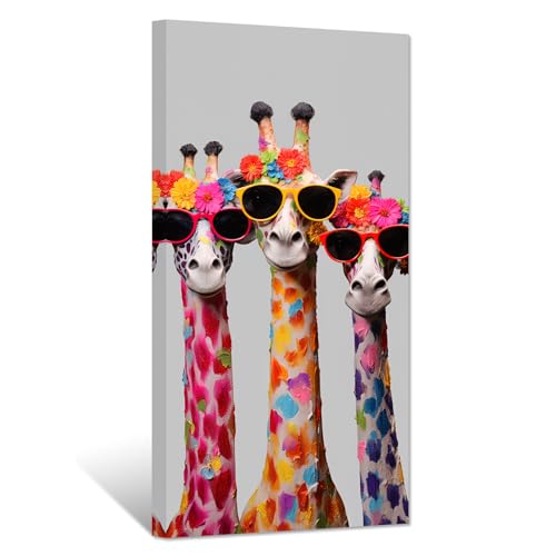 ZXHYWYM Giraffen Familien Leinwandbilder niedliche bunte Tier Poster Drucke lustige abstrakte Gemälde für Kinder Kinderzimmer Kinderzimmer Gerahmt (Bild-2, (30.00 x 60.00 cms))
