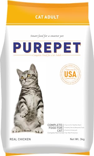 Purepet Adult Dry Cat Food Real Chicken 3 Kg | Complete & Balanced Nutrition Taurine For Healthy Heart Controls Urinary pH Healthy Skin & Coat