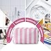 THOVSMOON Quilted Makeup Bag for Women, Stripe Cosmetic Pouch with Tassel Zipper Travel Toiletry Organizer (White-Pink)