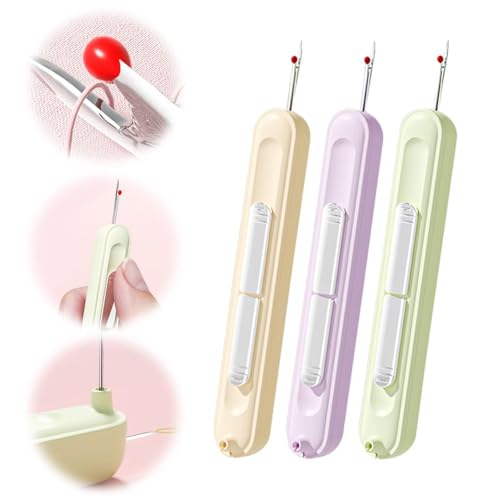 Enfile-aiguille 2 en 1, découseur extensible pour couture, outil de retrait de fil pour couture à la main, tricot, point de croix, broderie et retrait de fil (Trois Couleurs)
