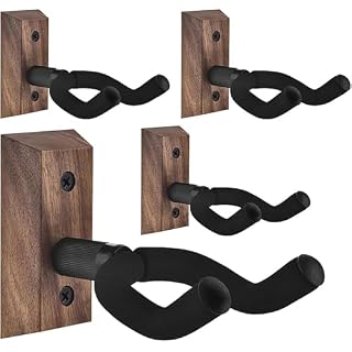 Guitar Wall Mount 4 Pack Guitar Hanger with Rotatable Soft Guitar Wall Hangers for All Size Guitars U-Shaped Guitar Hook for Acoustic, Electric Guitar, Ukulele, Bass, Black Walnut - Les Beatles, Paul McCartney, John Lennon, RIngo Starr, George Harrison