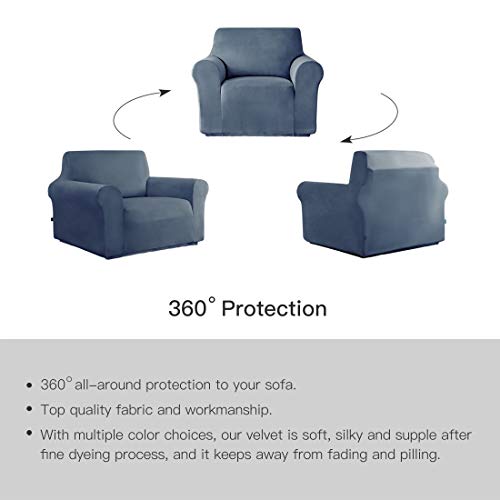 Maxmill MM-VW-SLATE BLUE-SMALL Velvet Plush Stretch Sofa Slipcover One Piece Anti-Slip Armchair Cover Furniture Protector High Stretch Rich Velour 1 Cushion Armchair Slipcover thumb #7