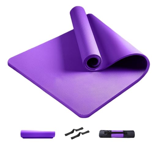 Brfveob 厚さ20mm ヨガマット エクササイズマット 軽量 洗える ヨガマットストラップ 収納BOX付き ゴム 滑り止め ピラティスマット (パープル,185*61cm)