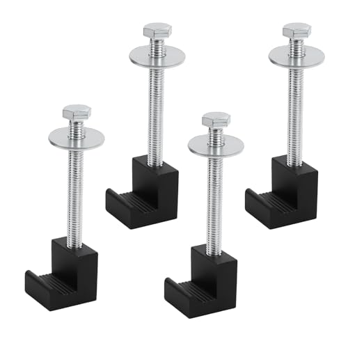 ongfuwu 4PCS Truck Tool Box Mounting Kit, Aluminum J Hook Crossover Tool Box Mounting Clamps for Pickup Truck Tool Box Mount Tie Downs, with Screws & Washers, Truck Car Accessories (Black)