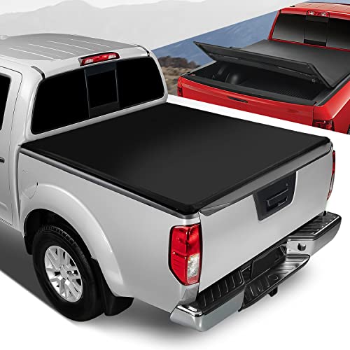 Auto Dynasty Soft Tri-Fold Truck Bed Tonneau Cover Compatible with 2005-2024 Nissan Frontier 5Ft Fleetside/Styleside Bed Without Bed Rail System, Matte Black Soft Vinyl Top