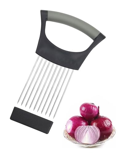 JUKOTA Porta Fette di Cipolla in Acciaio Inox,Forchetta Affettare per Cipolle con Copertura Protettiva,Multifunzionale Fette di Strumenti per Tagliare Carne,Verdura,Futta Nero
