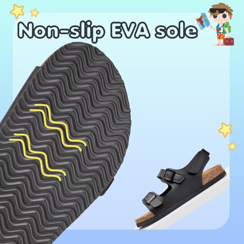 Torotto Toddler Kids Sandals Boys Girls Cork Footbed Sandals with Adjustable Buckle Casual Slides Open Toes Flat(LHJ385/Black,31) by Torotto - Used condition - Image 5