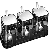 Juego de recipientes para azúcar, Pimienta y Sal, Recipiente para almacenar Especias, Caja Transparente para condimentos, frascos de Vidrio, Recipiente para Sal y azúcar con Cuchara, Recipiente para