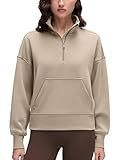 CRZ YOGA SoftAura Half Zip Sweatshirt for Women - Pullover Workout Casual Funnel Neck Sweat Shirts with Pocket Oak Medium