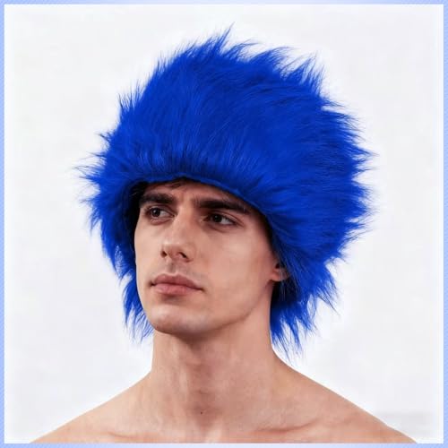 Image of Blue Wigs for Halloween Cosplay Cosplay Crazy Wigs for Men Silly Wigs for Party