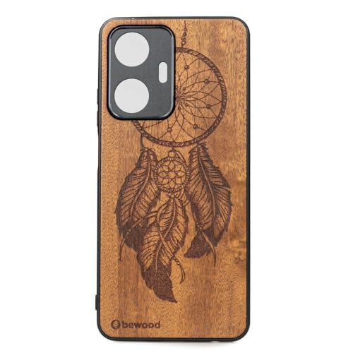 Étui en bois Imbuia gravure attrape-rêves et silicone TPU chic pour une protection unique