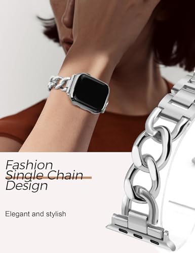Image of JR.DM Silver Watch Bands for Women Compatible with Apple Watch 46mm 42mm(S3 /2 /1) 44mm 45mm 49mm Adjustable Metal Single Chain Bracelet for iWatch Series 11 /10 /9 /8 /7 /6 /5 /4 SE 3 /2 /1 Ultra (No Case)