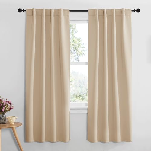 NICETOWN Window Treatment Room Darkening Curtains - (Biscotti Beige Color) 34 Width X 72 Length, 1 Pair, Solid Thermal Insulated Blackout Rod Pocket &