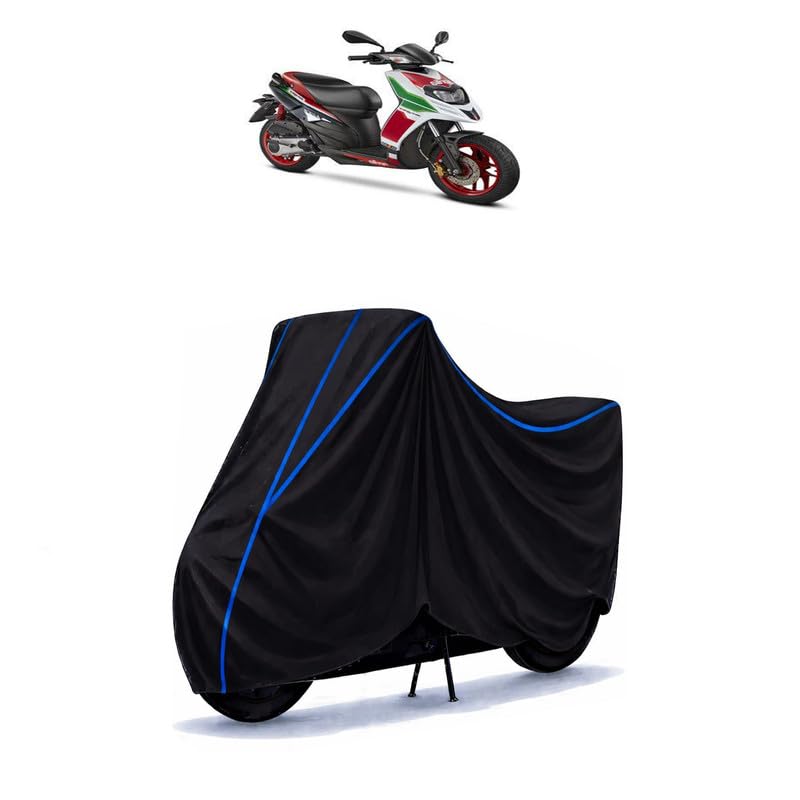 Image of Scooty Cover Water Resistant for SR 150 Race | Universal Scooter & Bike Cover | Heavy Duty UV Dust, Rain & Scratch Protection | Elastic Fit All Weather Indoor Outdoor | Black with Blue Piping