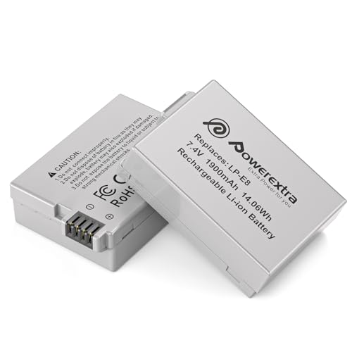 Powerextra Pro Paquete de 2 baterías LP E8 compatibles con Canon LP E8 para Canon EOS 650D 600D 550D, Kiss X7i X6i X4 X5 X6, Rebel T3i, T2i, T4i, T5i, LC E8E