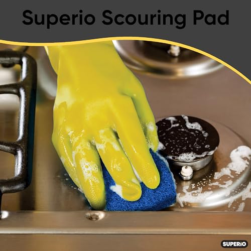 Image of Scouring Pad Non-Scratching Scrubber Non-Scratch Cleaning Scrub Pads, Heavy Duty Scouring Pad, Reusable Kitchen Scrubbing Pad Pack of 3, Blue, By Superio