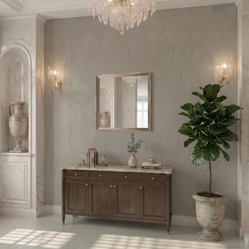Image of DESBING 24 inchx24 inch Gold Bathroom Mirrors for Over Sink, Tempered Glass, Metal Frame, Rectangle Vanity Wall Mirror for Bathroom, Living Room, Bedroom, Horizontally or Vertically
