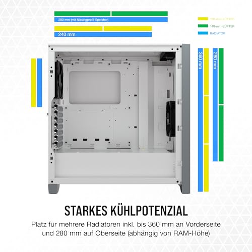 Corsair 4000D Airflow Mid-Tower-ATX-Gehäuse Mit Gehärtetem Glas (Frontverkleidung Hohen Luftdurchsatz, Seitenabdeckung Aus Gehärtetem Glas… – Ansicht 6