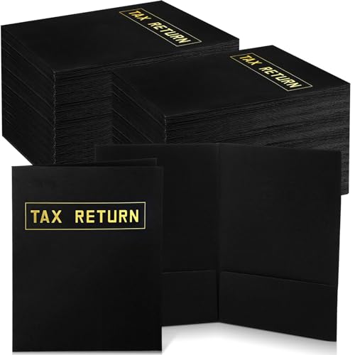 Kosiz Lot de 100 dossiers de déclaration de revenus en vrac, 22,9 x 30,5 cm, 2 poches estampillées en feuille d'or avec poches pour le rangement ou la...