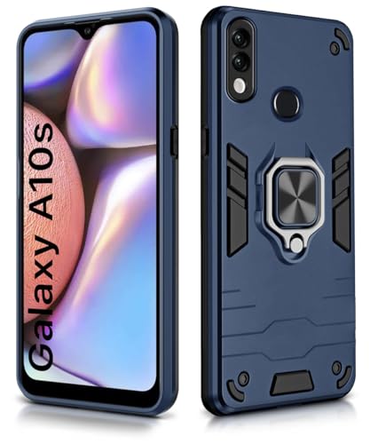 Image of WOW IMAGINE Shock Proof Back Case Mobile Cover for Samsung Galaxy A10s | Galaxy M01s | Back Cover Case (Tough Armor | Hybrid PC + TPU | Ring Holder & in-Built Kickstand | Blue)
