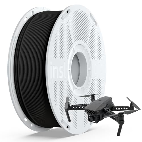 Inslogic PA12-CF Carbon Fiber Nylon Filament 1.75mm Black 1kg Spool Carbon Fiber Reinforced PA12 Filament Low Warp & Wear Resistant for End-Use Parts & Automotive Components