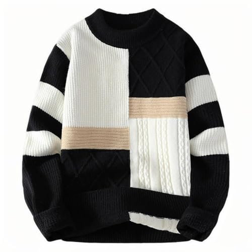 Cambkatl Men's Color Block Sweaters - Stylish Patchwork Crewneck Cable Knit Pullovers Loose Long Sleeve Sweater Tops