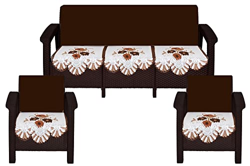 Image of The Furnishing Tree Cotton Floral Knitted Pattern 5 Pieces Bottom only 5 Seater Sofa Cover Set Coffee