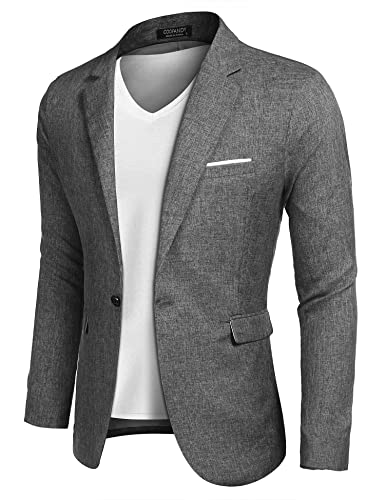 COOFANDY - COOFANDY Blazer for Men Casual One Button Suit Coat Jackets Grey Business Blazers, Grey, L - -6%
