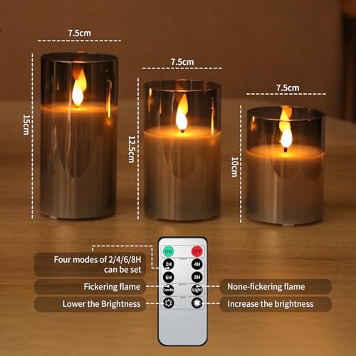Forever Speed 3 Pack Grey Glass Flameless Candles with Remote Control Timer,Rechargeable Led Candles,USB Candles,Led Candles Flickering for Camping,Weddings Home Christmas Decoration - Image 2