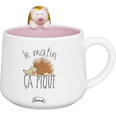 Le Fabuleux Shaman 40-2X-010 Mug Animal 3D Hérisson Le Matin Cà Pique Blanc Céramique D13,2 x H10,7 cm Cover