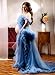 Off Shoulder Maternity Dresses Long Robe for Photoshoot Tulle Puffy Ruffles Pregnancy Gown for Baby Shower Blue