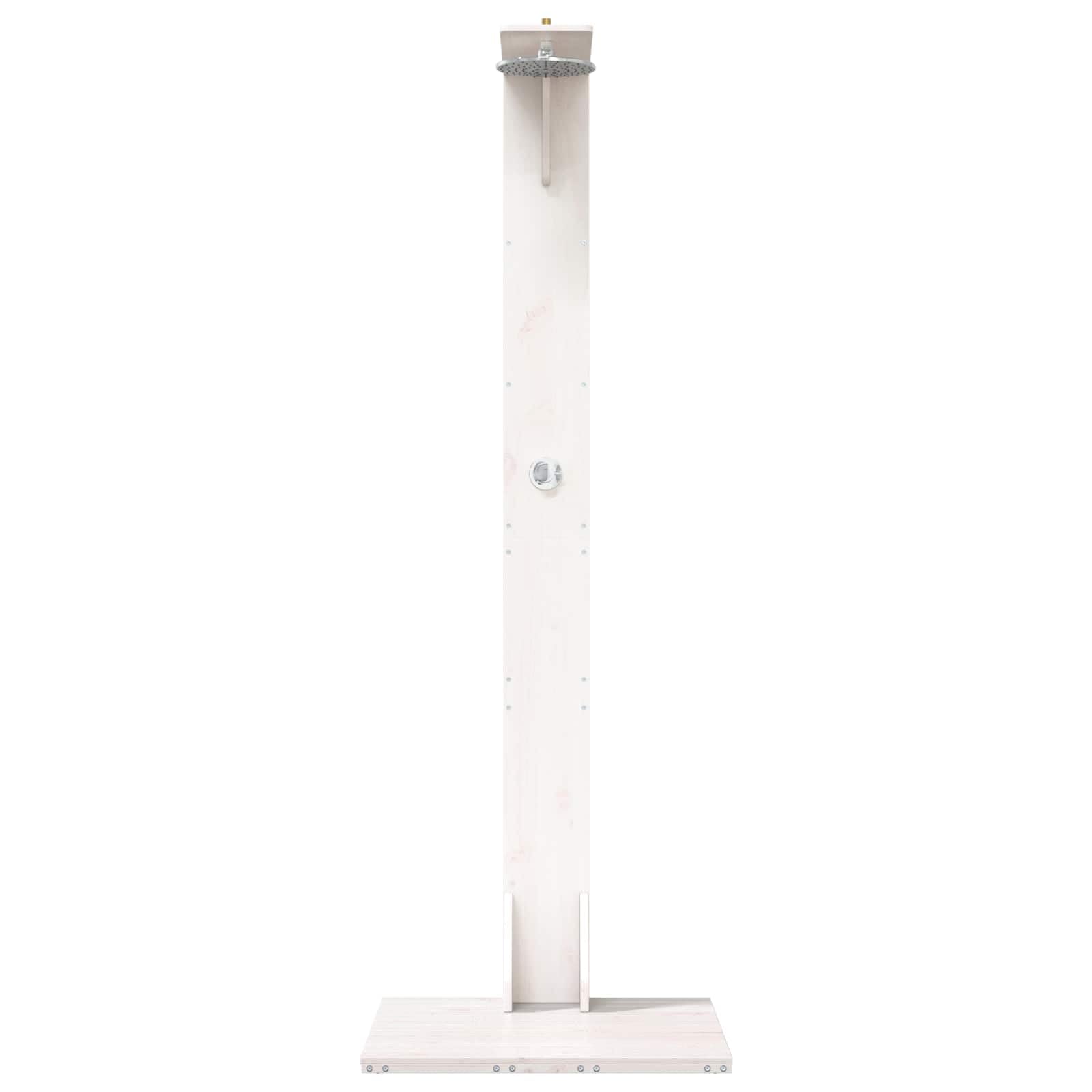 Doccia da esterno in legno massello di pino e acciaio inox, bianco, 214,5 cm, resistente alle intemperie, regolabile in altezza, soffione girevole adatto per giardino, piscina, spa, jacuzzi