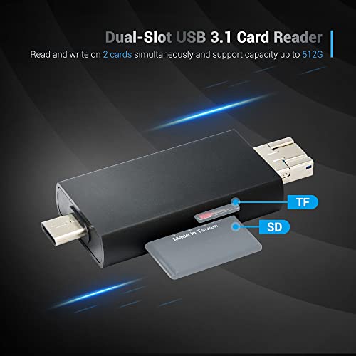 JJC Lector de Tarjetas SD de Metal, USB 3.1 Micro USB 2.0 Tipo-C 3.1 Lector de Tarjetas Adaptador USB OTG para Tarjetas de Memoria UHS-II UHS-I SD SDHC SDXC Micro SD Micro SDHC Micro SDXC (Negro)