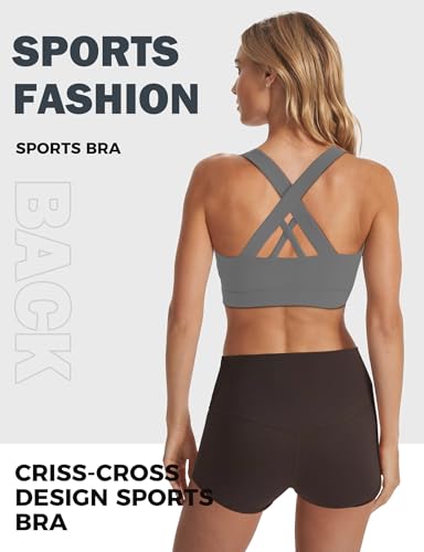 Image of Buauty Sports Bras for Women Criss Cross Back Medium Support Yoga Wireless Padded Bra with Removable Cups Racerback Bra 4 Gym