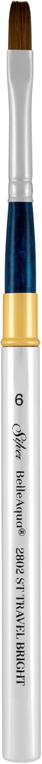 Silver Brush Limited 2802ST-6 BelleAqua Short Handle Bright Travel Brush with Soft Red Sable Synthetic Bristles, Professional Artist Watercolor Brush, Also for Acrylic, Gouache, Inks, & Dyes, Size 6