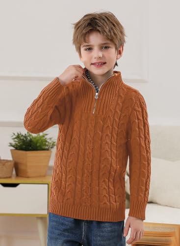 Boys Winter Warm Cable Knit Sweaters Cute Turtle Neck Casual Quarter Zip Pullover 3-14 Years2