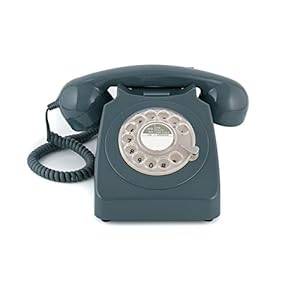 GPO 746 Rotary 1970s-Style Retro Landline Telephone, Classic Telephone with Ringer On/Off Switch, Curly Cord, Authentic Bell Ring for Home, Hotels- Grey