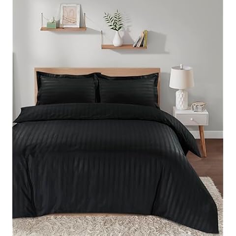 Casabella King Black Satin Stripe Duvet Set Cover