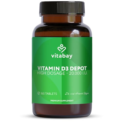 Vitabay Vitamin D3 20,000 IU - 365 high Dosage and time-Released Vitamin D Tablets - Vegan and Laboratory Tested