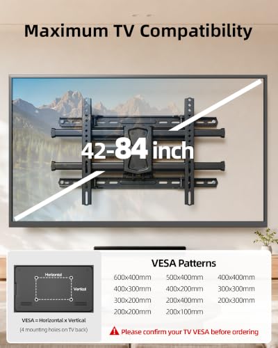 Image of USX MOUNT UL Listed TV Wall Mount for 42 inch-84 inch TVs up to 110lbs and 8 inch-24 inch Wood Studs, TV Mount with Tilt, Swivel & Extension, Wall Mounts Bracket with Dual Articulating Arms, Max VESA 600x400mm