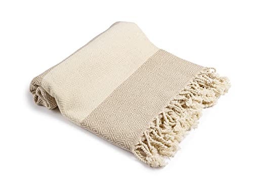 Aegean Turkish Beach Towel (37 X 73) For Adult - Prewashed For Soft Touch, 100% Cotton - Quick Dry Bath Towels With Amazing Colors - Unique Turkish Towels For Bathroom, Spa, Yoga Peshtemal- [Beige] #TOP2