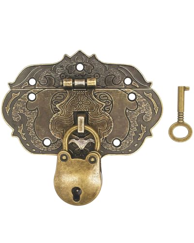 JUKOTA Set da 1 set Chiusure antiche Vintage- Design in Ferro Bronzo, Chiusure per mobili, Accessori di Serratura per Tende, Serrature per Casse e cassetti scorrevoli