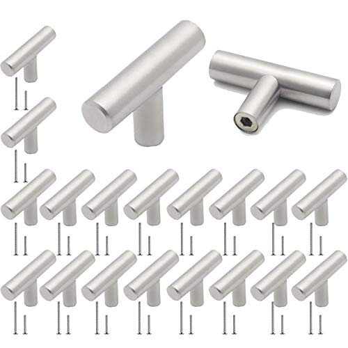 Tiradores de armario de acero inoxidable y níquel cepillado. Diseño en T para puertas de barras de cocina, 5 cm de longitud