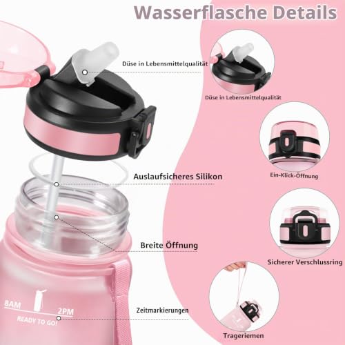 HoneyHolly Trinkflasche 1L, Auslaufsicher, Trinkflasche Kohlensäure Geeignet, Wasserflasche BPA-Frei, Sportflasche mit Strohhalm… – Ansicht 2