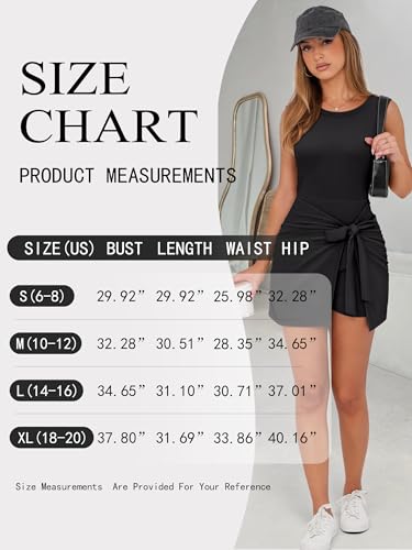 Image of Women Tennis Dress Built in Shorts Summer Sleeveless Bodycon Tie Cinched Waist Mini Athletic Romper Skort Dresses Black Medium
